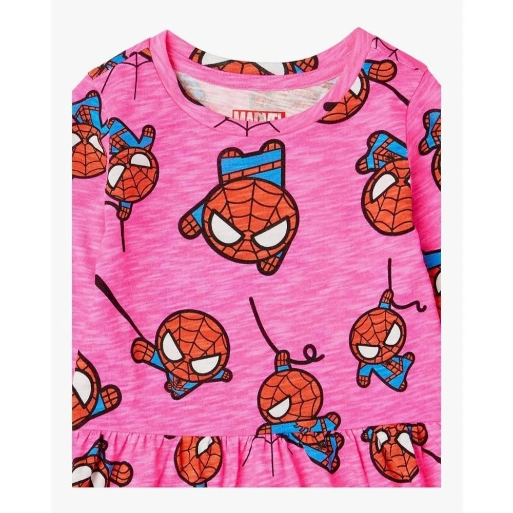 Marvel Spiderman 4 Piece Set Girls Size Medium Leggings L/S Top Dress NWOT